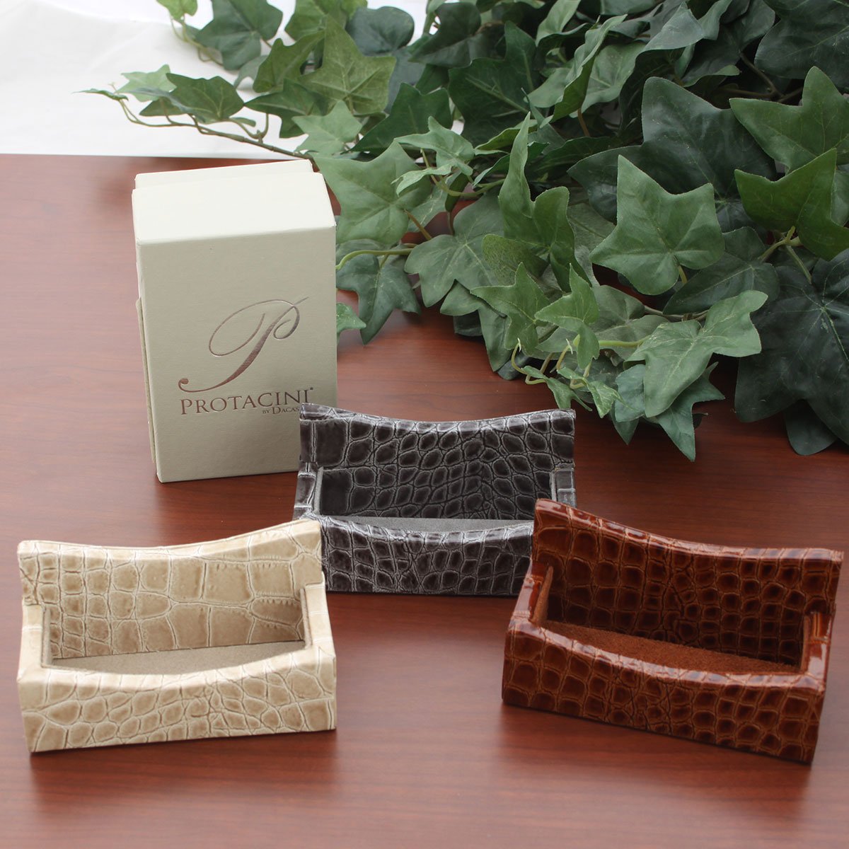 Protacini Cognac Brown Italian Crocodile Leather Business Card Holder Protacini Cognac Brown Italian Crocodile Leather Business Card Holder