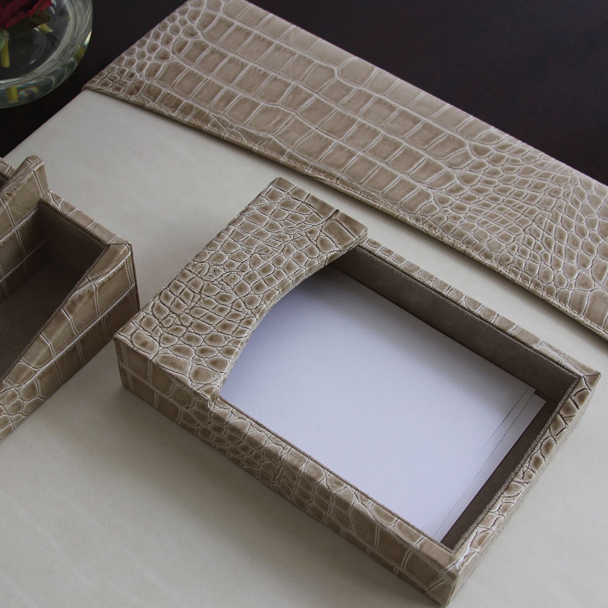 Protacini Breeze Beige Italian Crocodile Leather 4 x 6 Memo Holder Protacini Breeze Beige Italian Crocodile Leather 4 x 6 Memo Holder