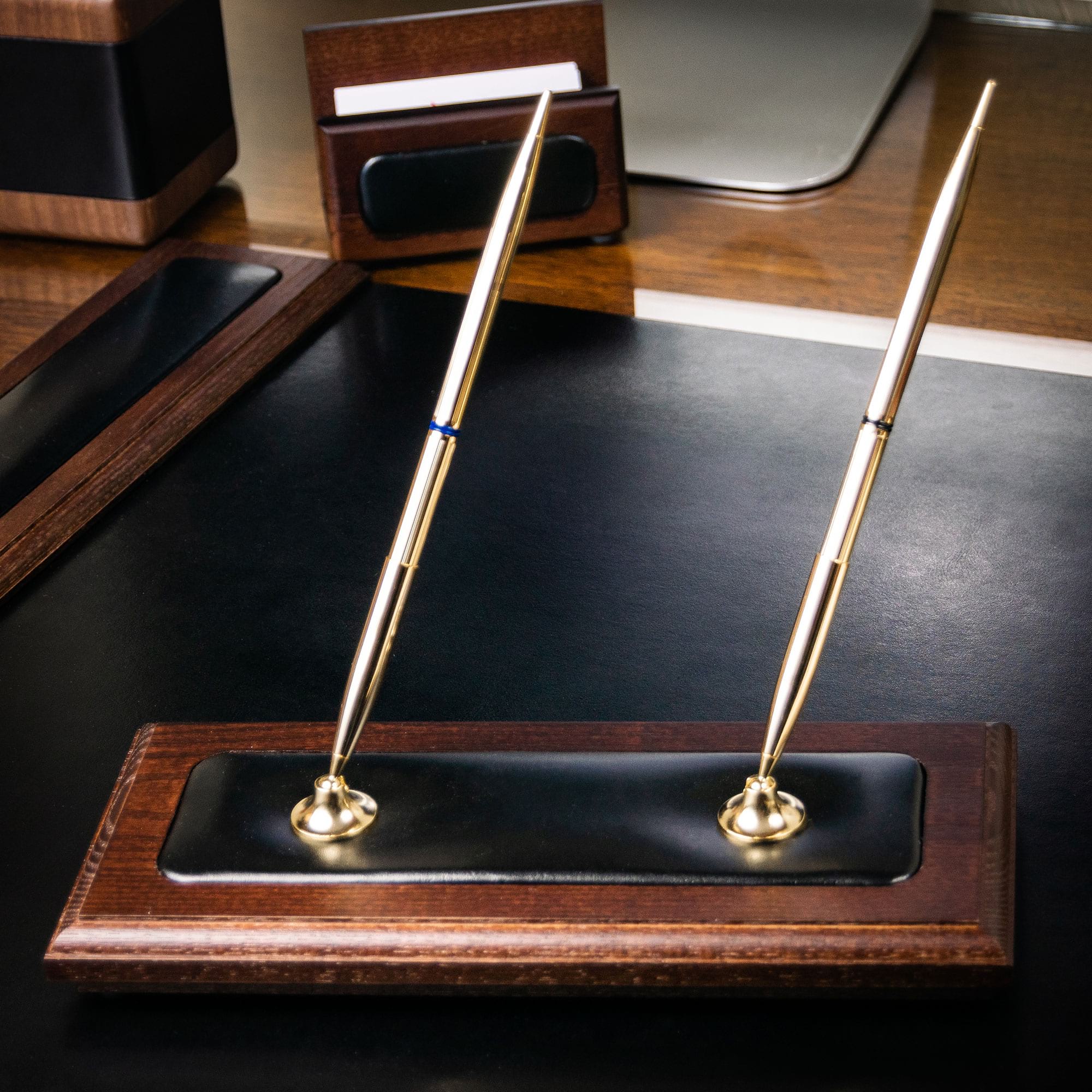 Walnut & Leather Double Pen Stand Walnut & Leather Double Pen Stand