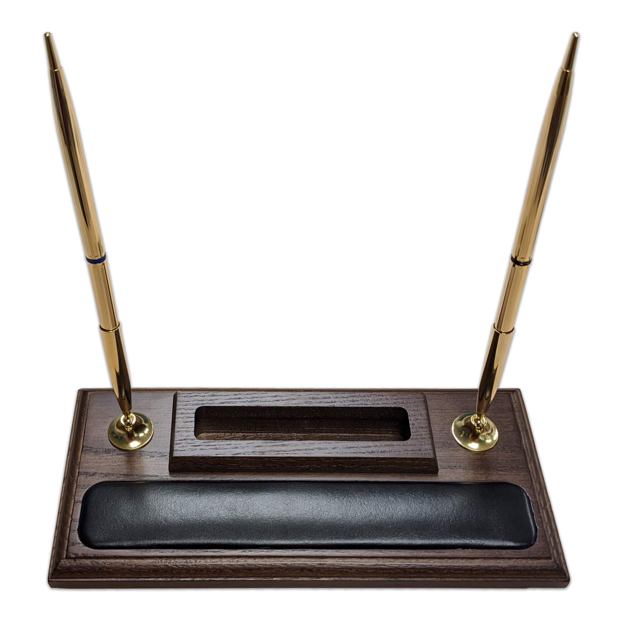 Walnut and Leather Double Pen Stand with Cell Phone Holder Walnut and Leather Double Pen Stand with Cell Phone Holder