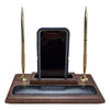 Walnut and Leather Double Pen Stand with Cell Phone Holder Walnut and Leather Double Pen Stand with Cell Phone Holder