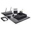 Classic Black Leather 8pc Desk Set, Silver Accent Classic Black Leather 8pc Desk Set, Silver Accent