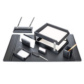 Classic Black Leather 10pc Desk Set, Silver Accent