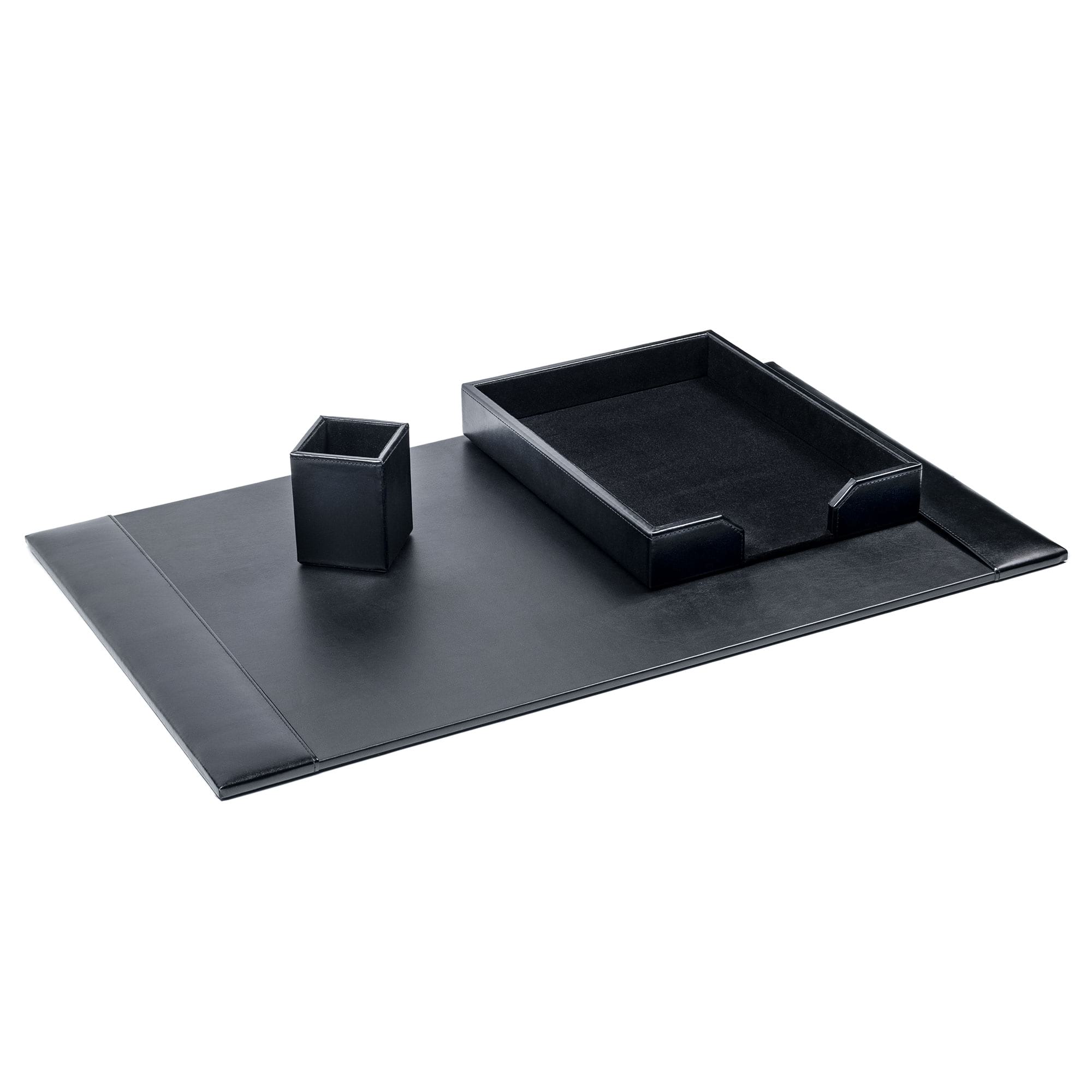 Black Bonded Leather Desk Set, 3pc Black Bonded Leather Desk Set, 3pc