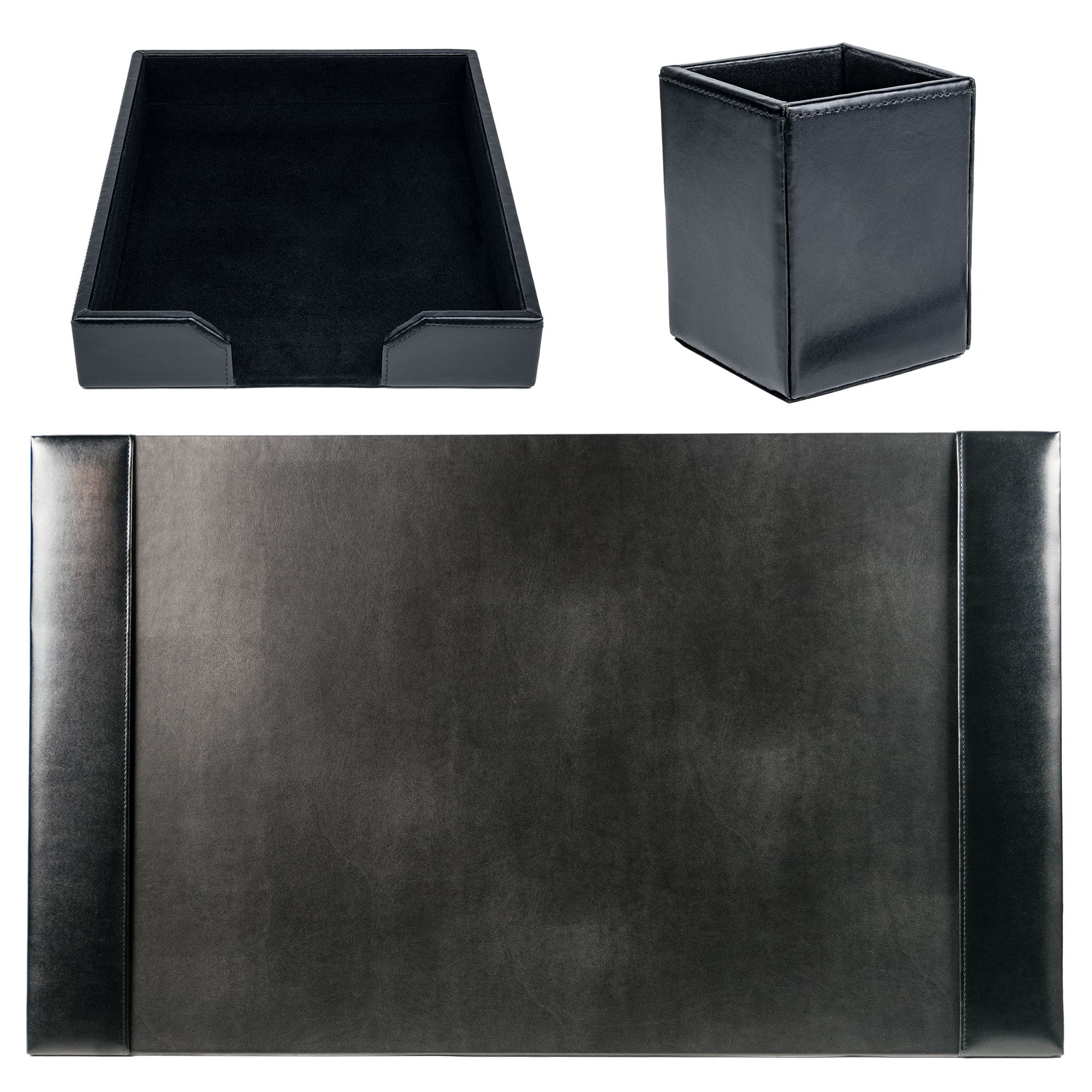 Black Bonded Leather Desk Set, 3pc Black Bonded Leather Desk Set, 3pc