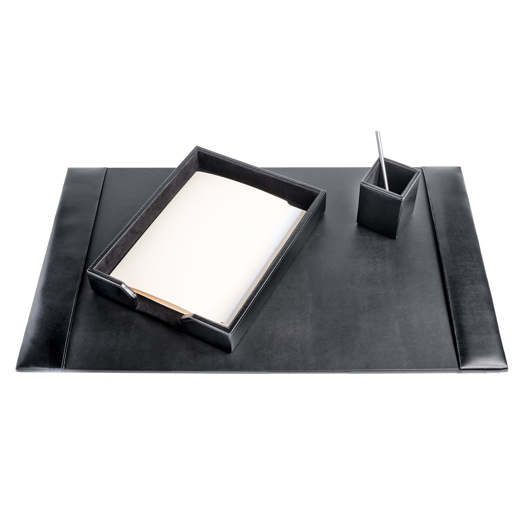 Black Bonded Leather Desk Set, 3pc Black Bonded Leather Desk Set, 3pc