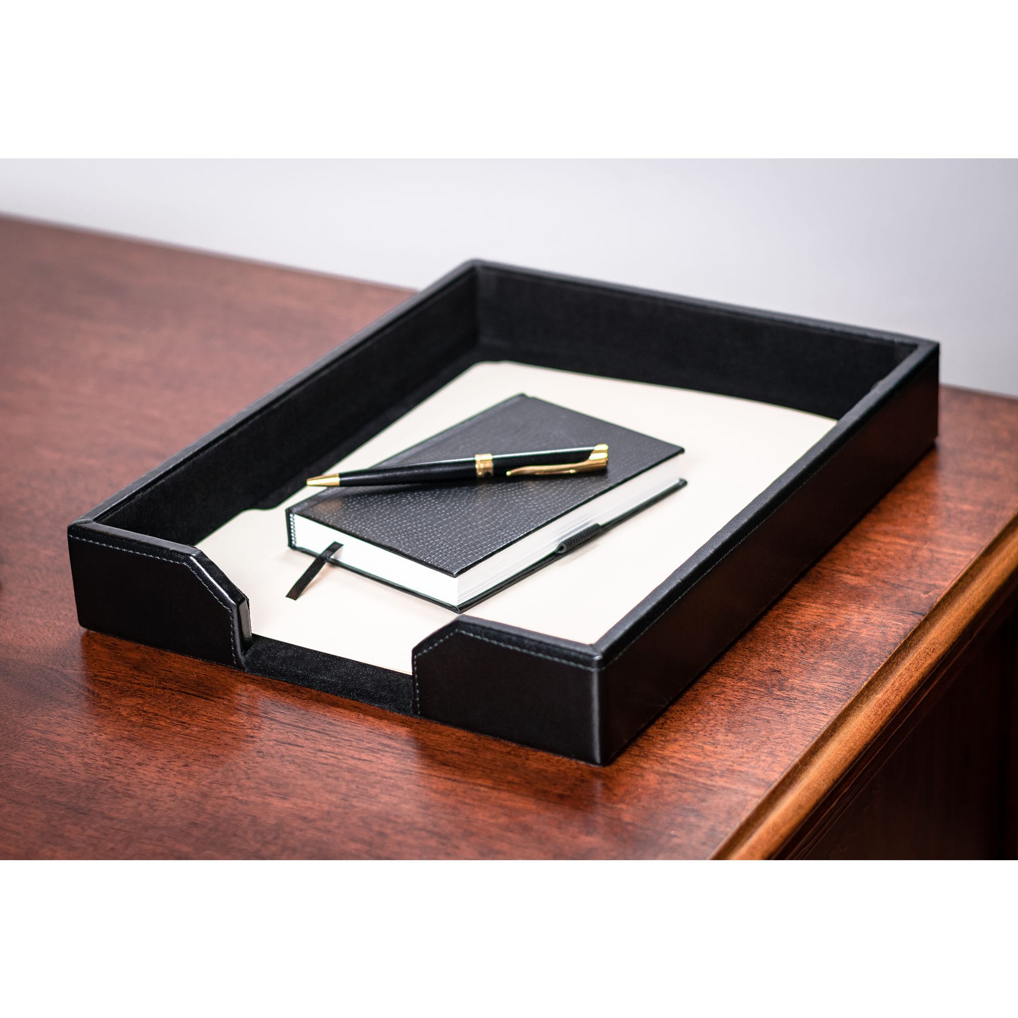 Black Bonded Leather Desk Set, 3pc Black Bonded Leather Desk Set, 3pc