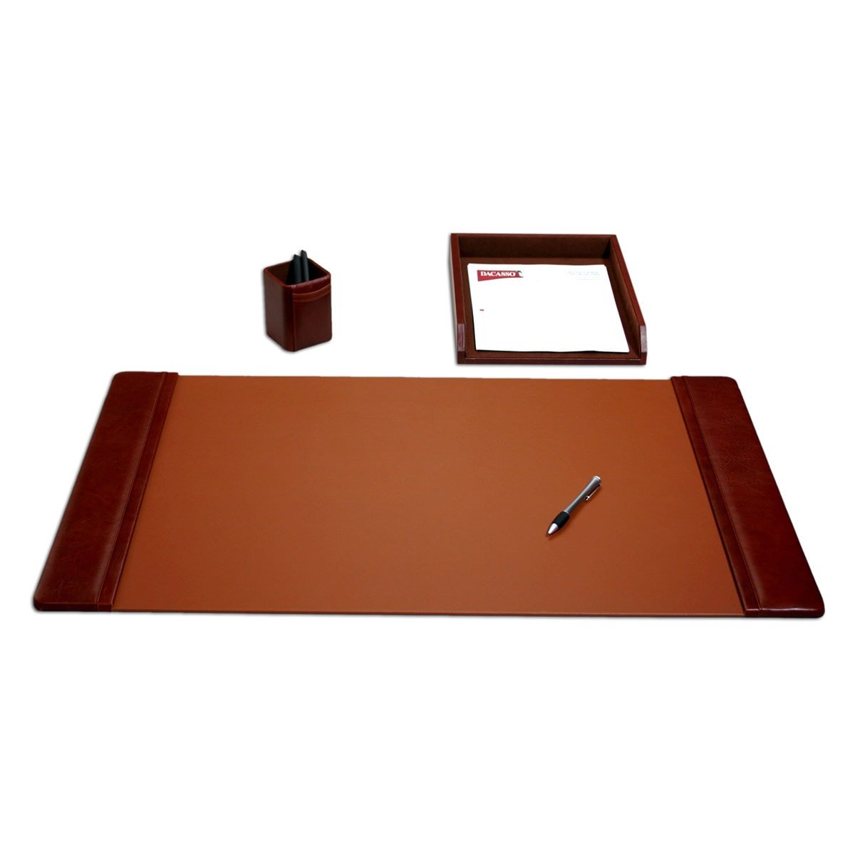 Saddle Brown Leather Desk Set, 6pc Saddle Brown Leather Desk Set, 6pc