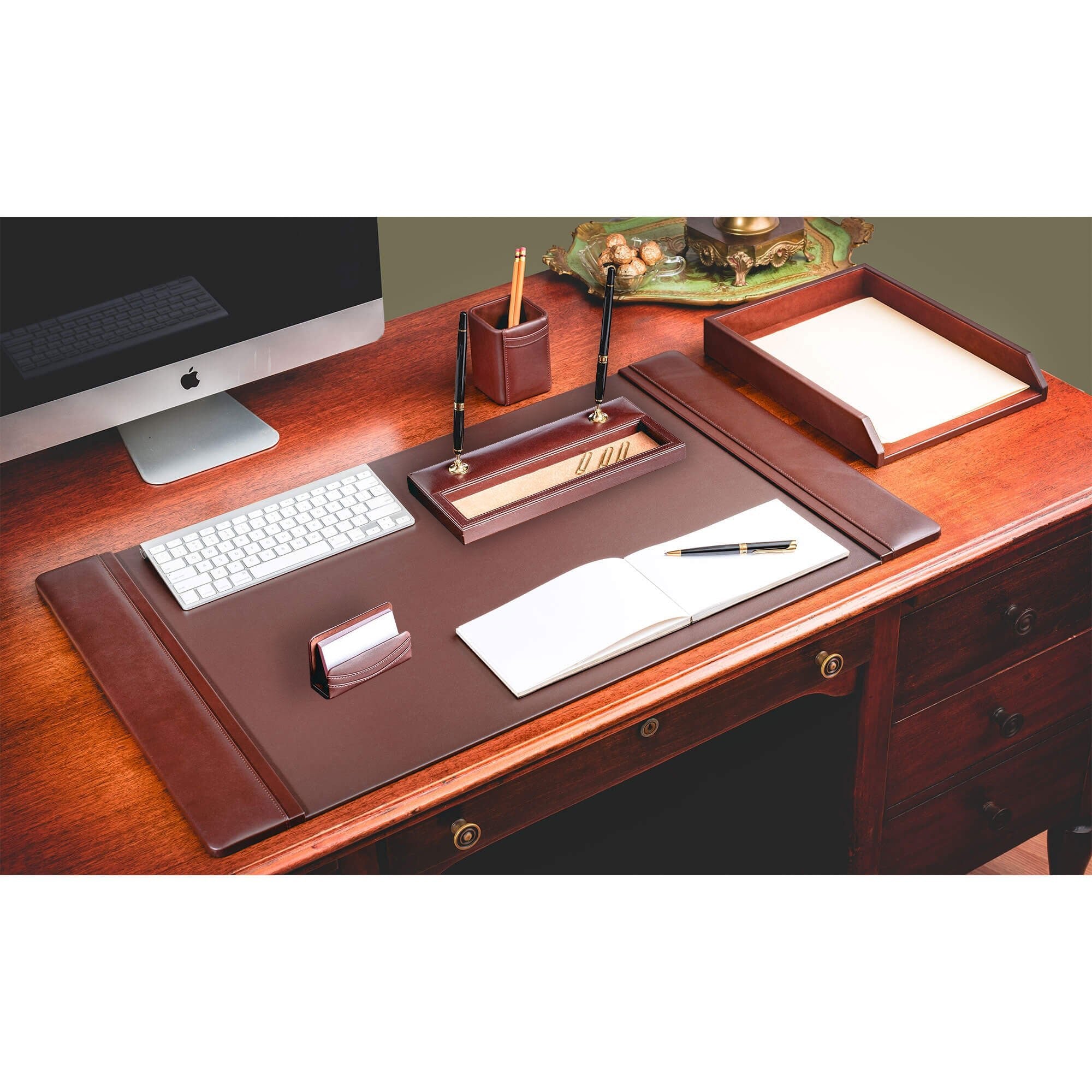 Chocolate Brown Leather 5pc Desk Set Chocolate Brown Leather 5pc Desk Set