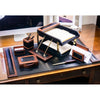 Walnut & Black Leather Desk Set, 10pc Walnut & Black Leather Desk Set, 10pc