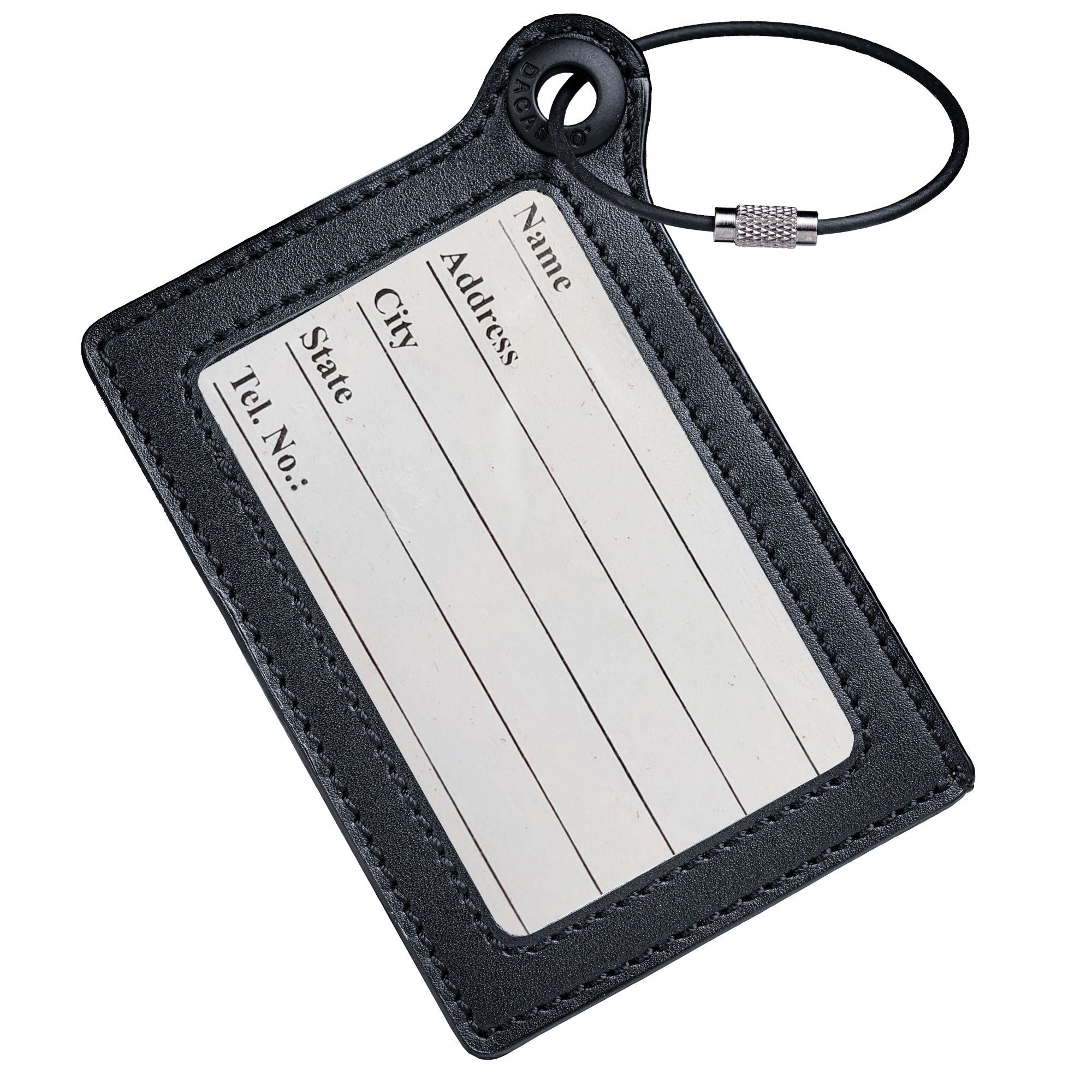 Travelers Envy Leather Luggage Tag with Metal Cable - Black Travelers Envy Leather Luggage Tag with Metal Cable - Black