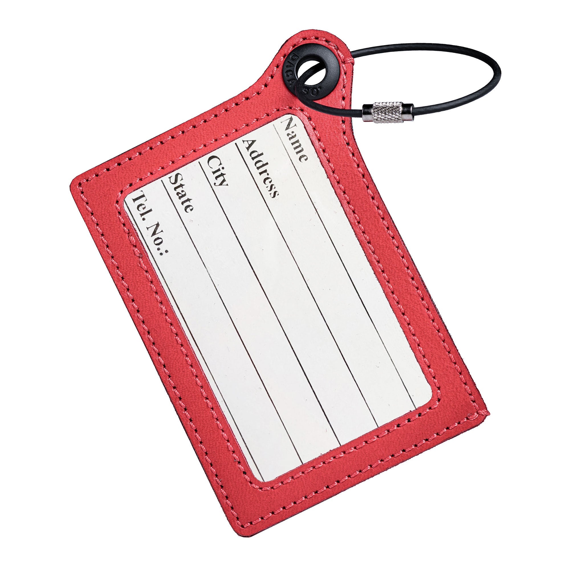Travelers Envy Leather Luggage Tag with Metal Cable - Red Travelers Envy Leather Luggage Tag with Metal Cable - Red