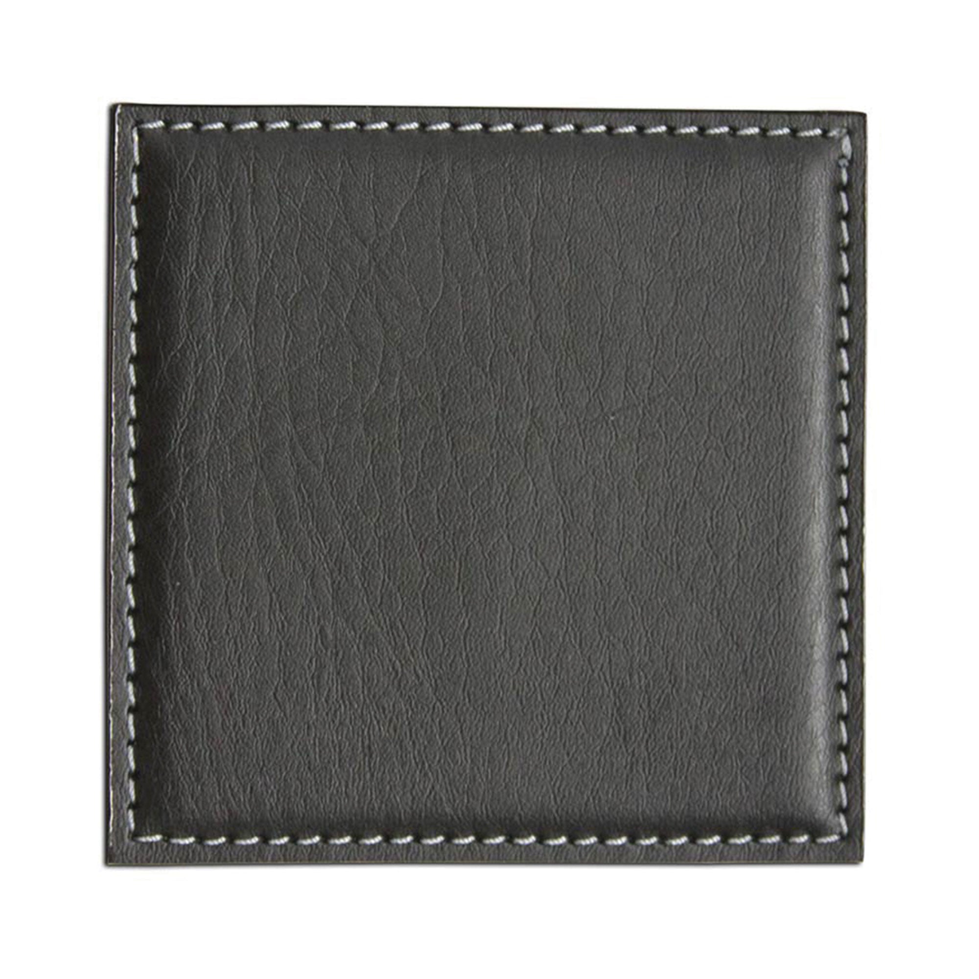 Black Leatherette Low Profile Coaster w/ White Stitching - CLEARANCE Black Leatherette Low Profile Coaster w/ White Stitching - CLEARANCE