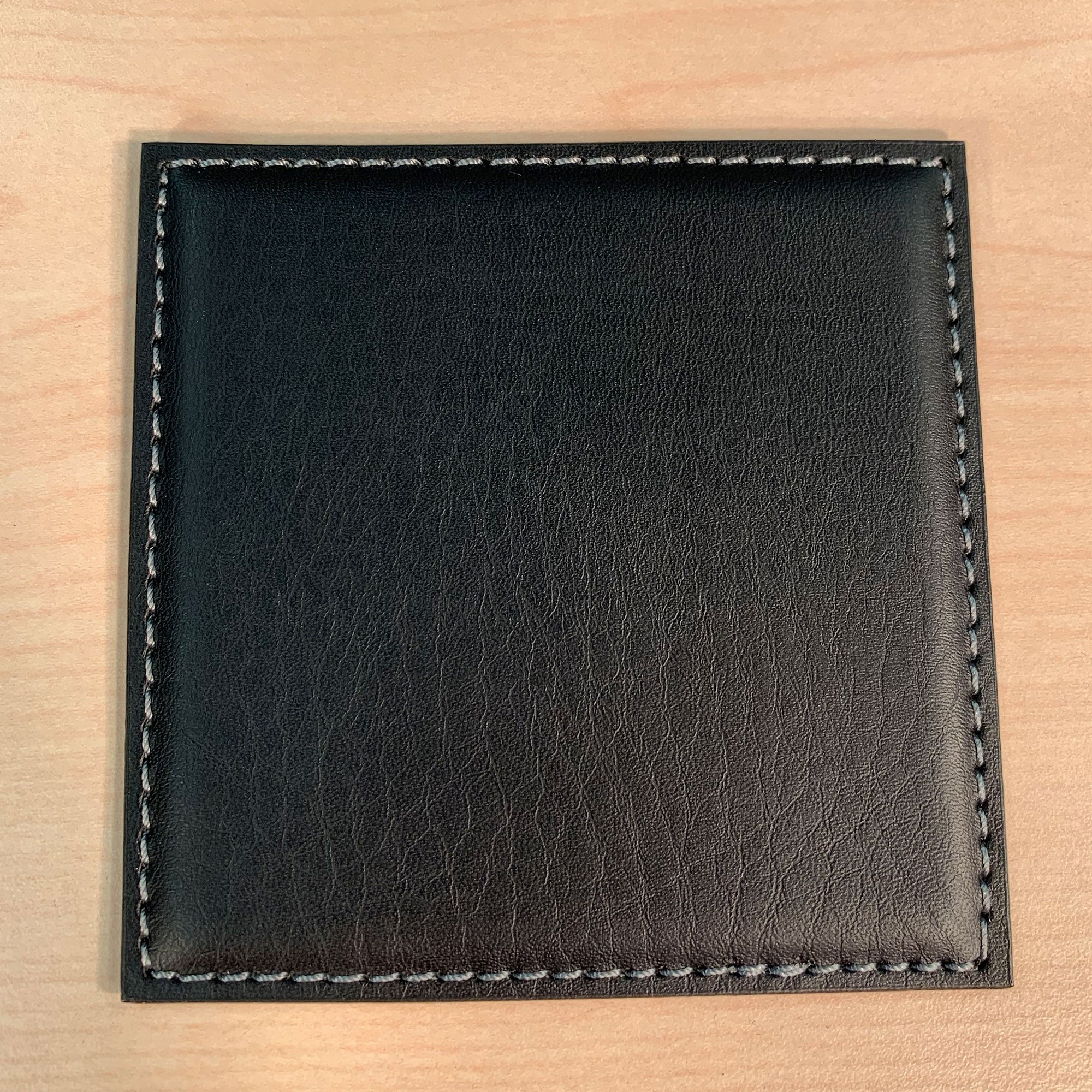 Black Leatherette Low Profile Coaster w/ White Stitching - CLEARANCE Black Leatherette Low Profile Coaster w/ White Stitching - CLEARANCE