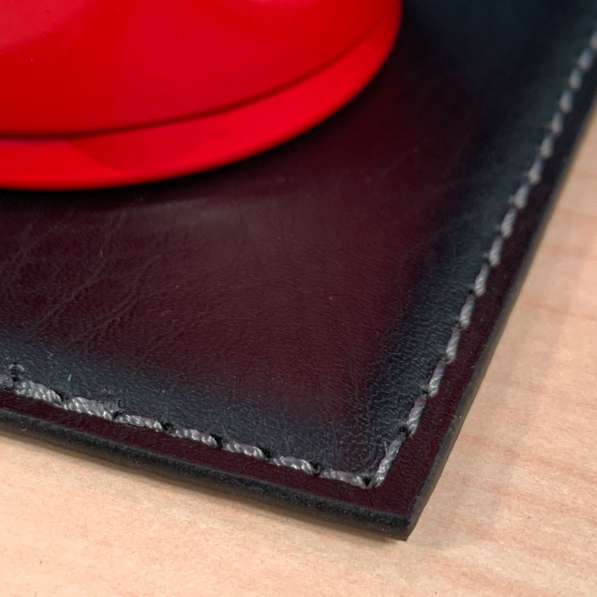 Black Leatherette Low Profile Coaster w/ White Stitching Black Leatherette Low Profile Coaster w/ White Stitching