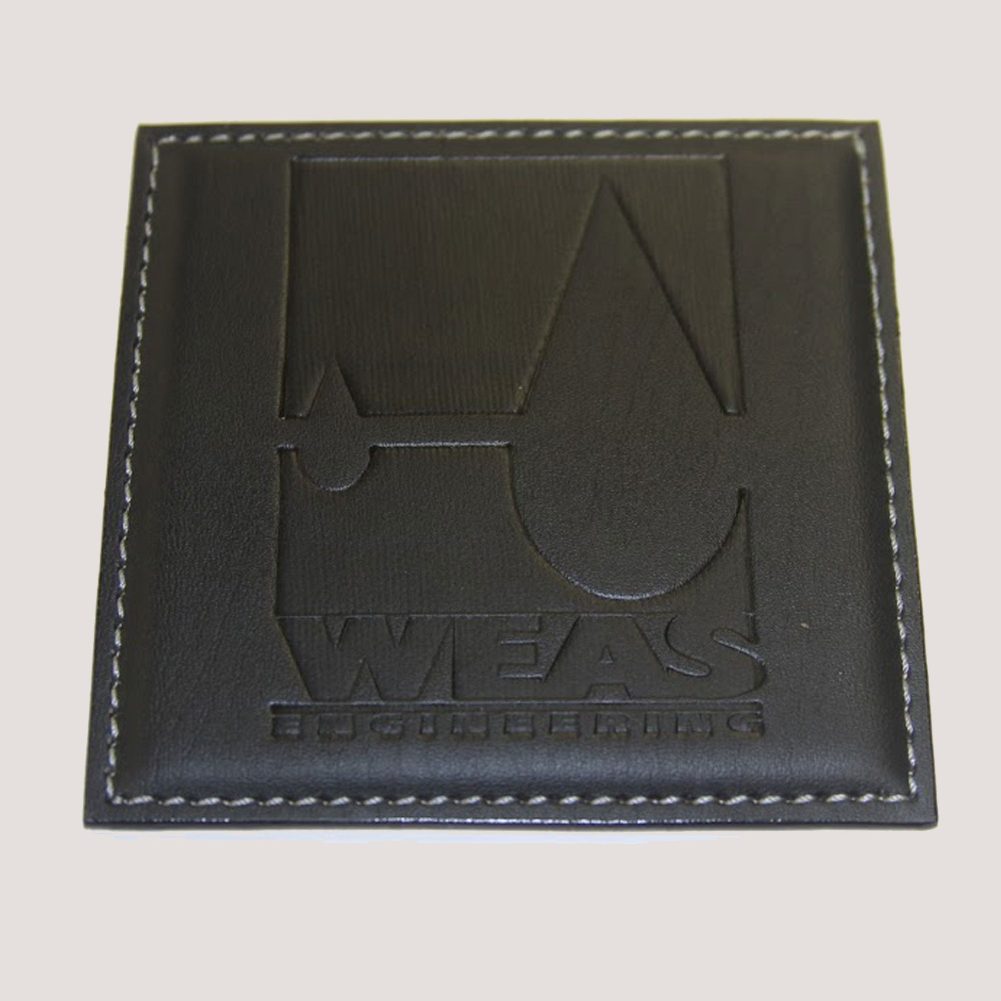 Black Leatherette Low Profile Coaster w/ White Stitching Black Leatherette Low Profile Coaster w/ White Stitching