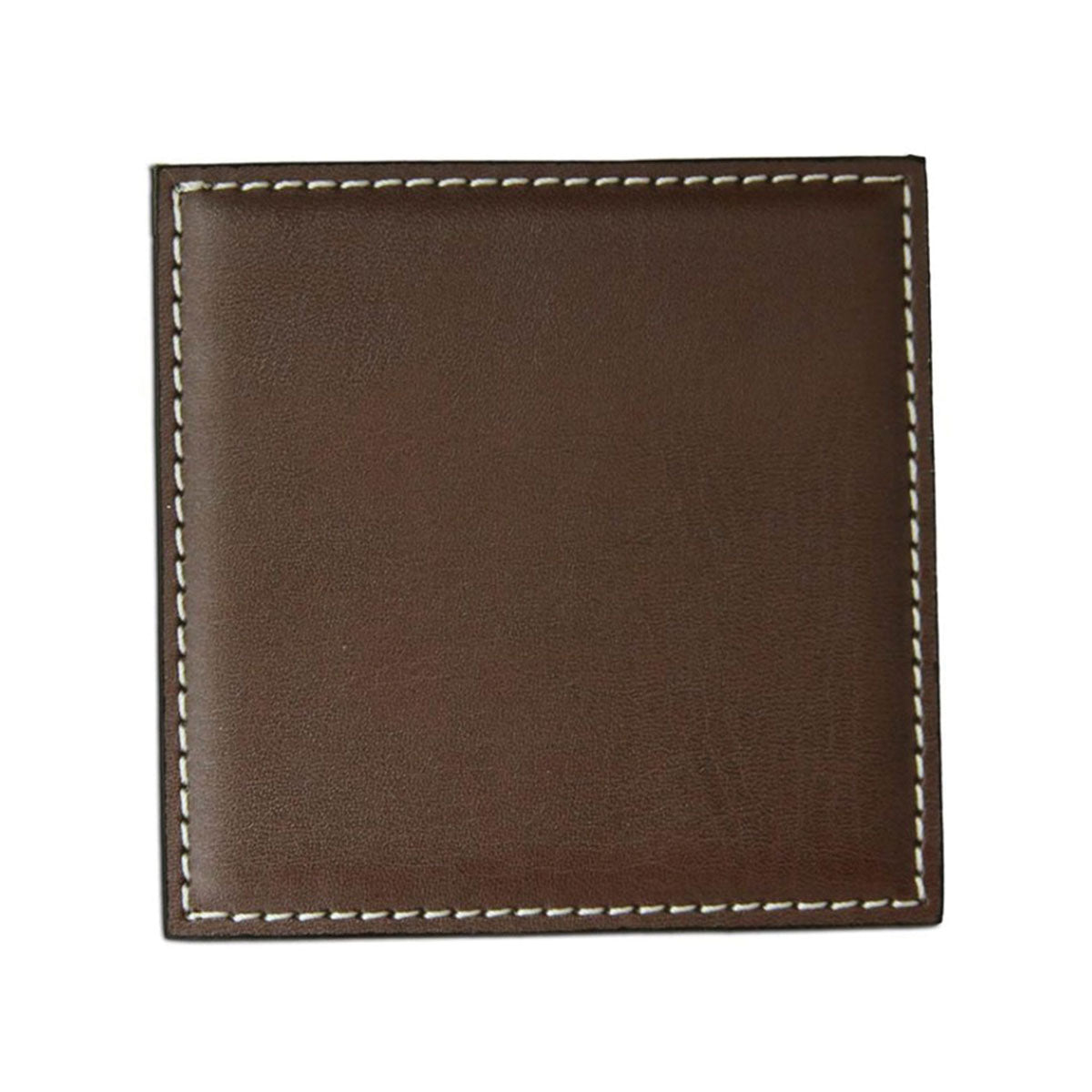 Brown Leatherette Low Profile Square Coaster w/ White Stitching Brown Leatherette Low Profile Square Coaster w/ White Stitching