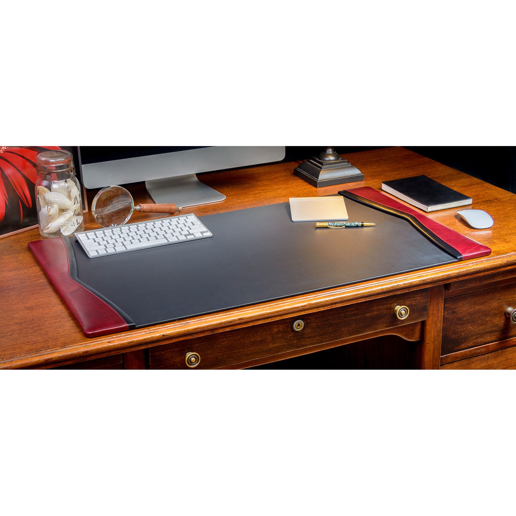 Burgundy Leather with Black Trim Desk Pad, 34 x 20 Burgundy Leather with Black Trim Desk Pad, 34 x 20