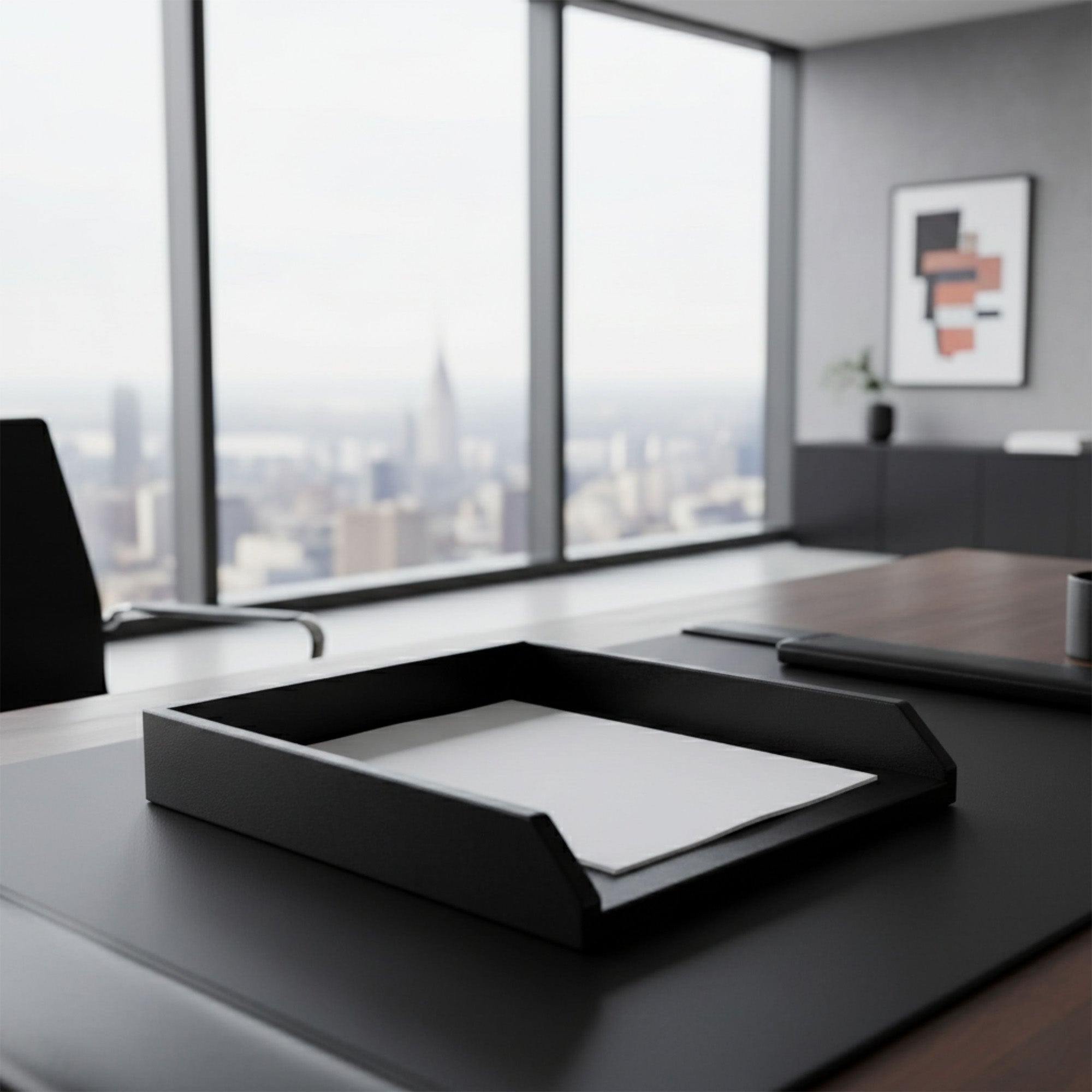 Classic Black Leather Letter Tray