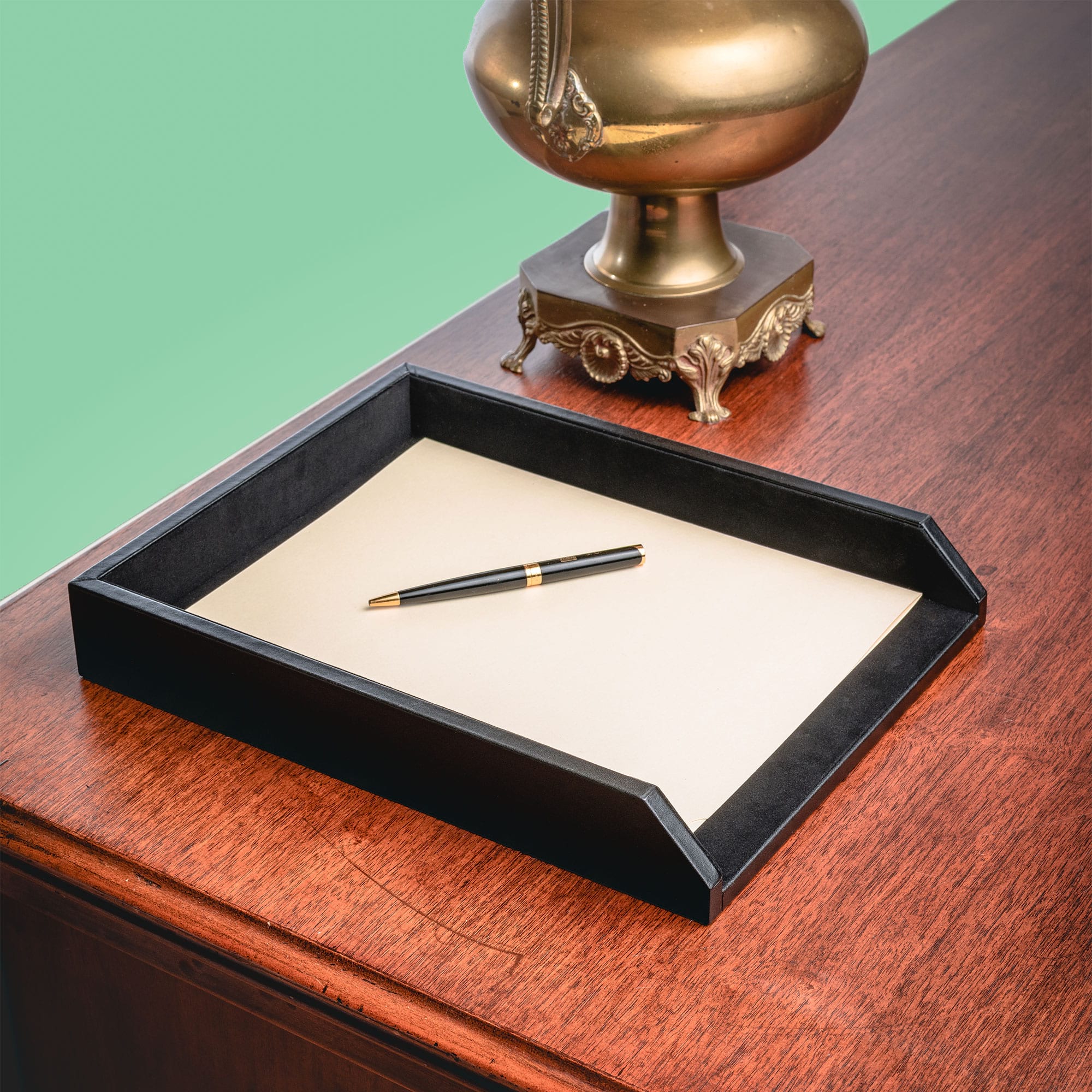 Classic Black Leather Letter Tray