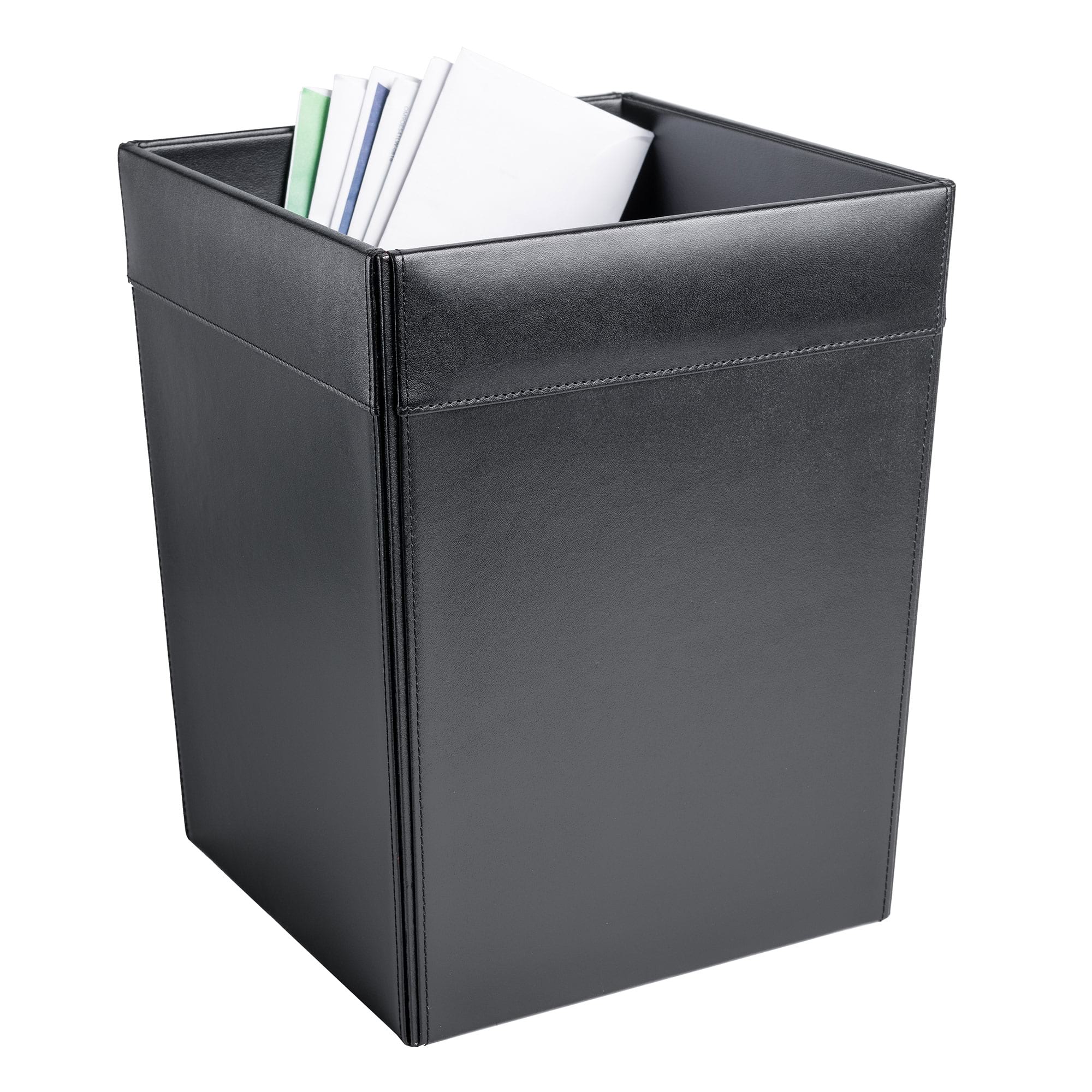 🎁 Classic Black Leather Square Waste Basket, 14 Qt (100% off)