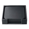 Black Leatherette 4 Square Coaster Set w/ Holder