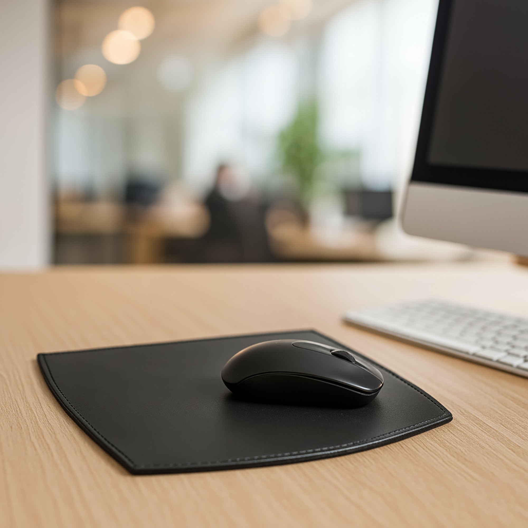 Classic Black Leather Mouse Pad