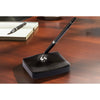 Classic Black Leather Single Pen Stand, Silver