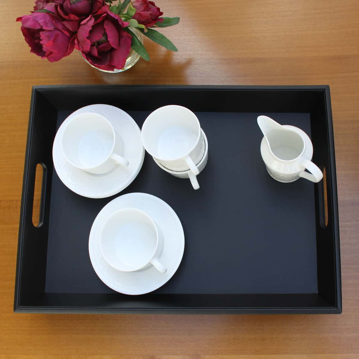 Classic Black Leather Tray with Handles