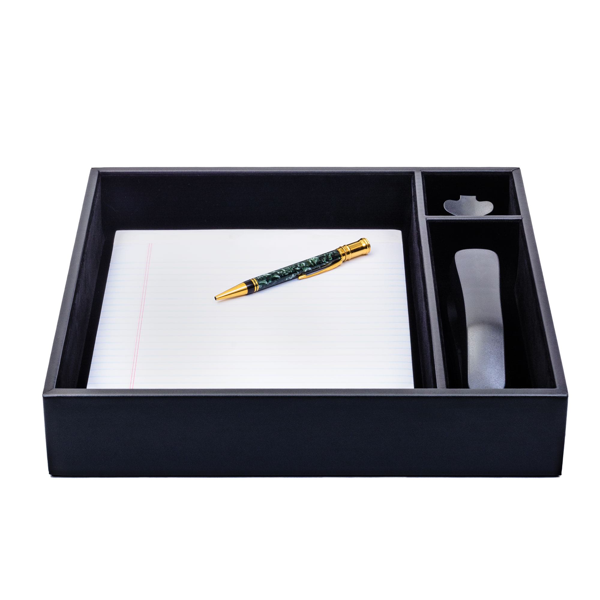 Black Leather Conference Room Organizer Tray