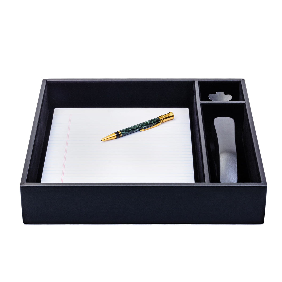 Black Leather Conference Room Organizer Tray