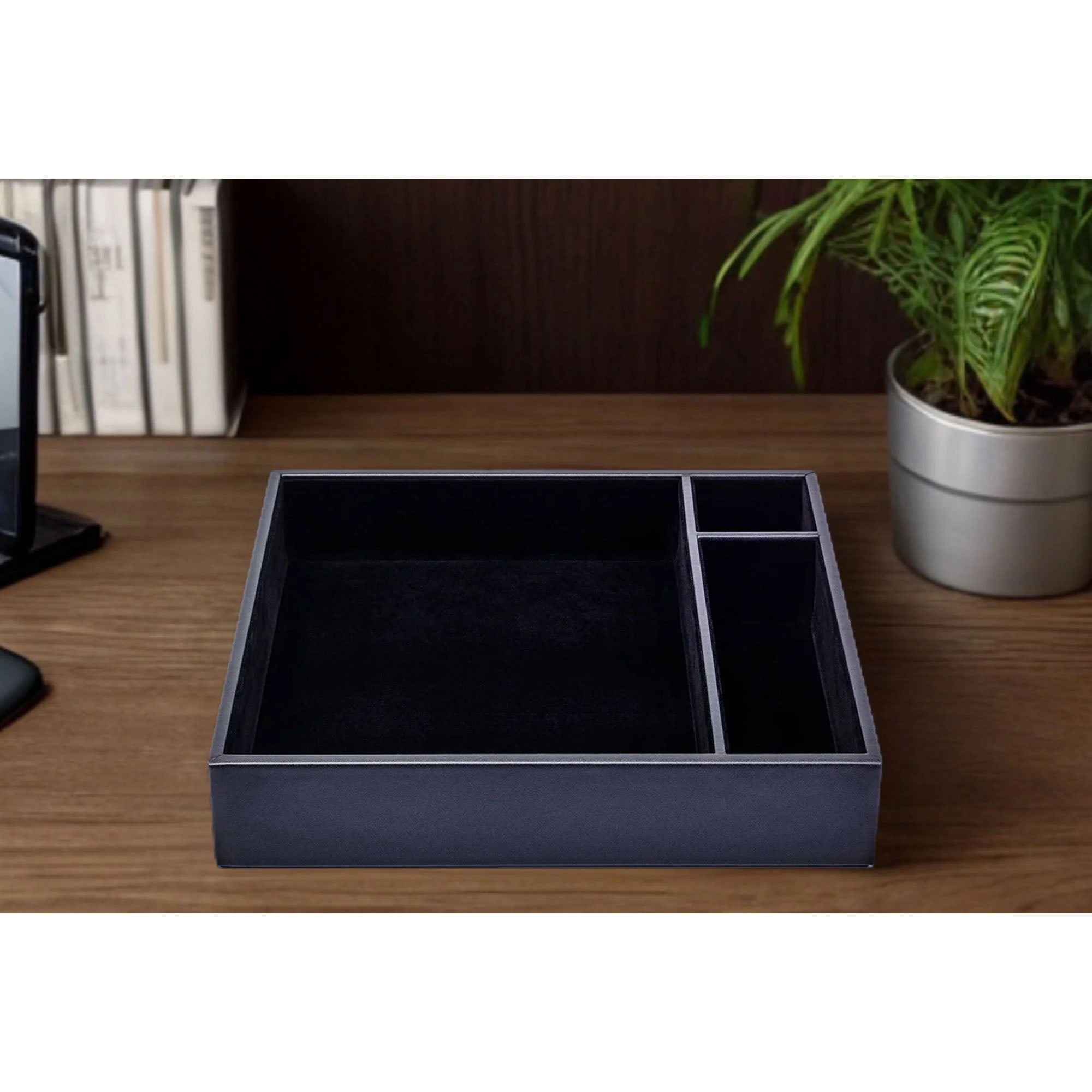 Black Leather Conference Room Organizer Tray
