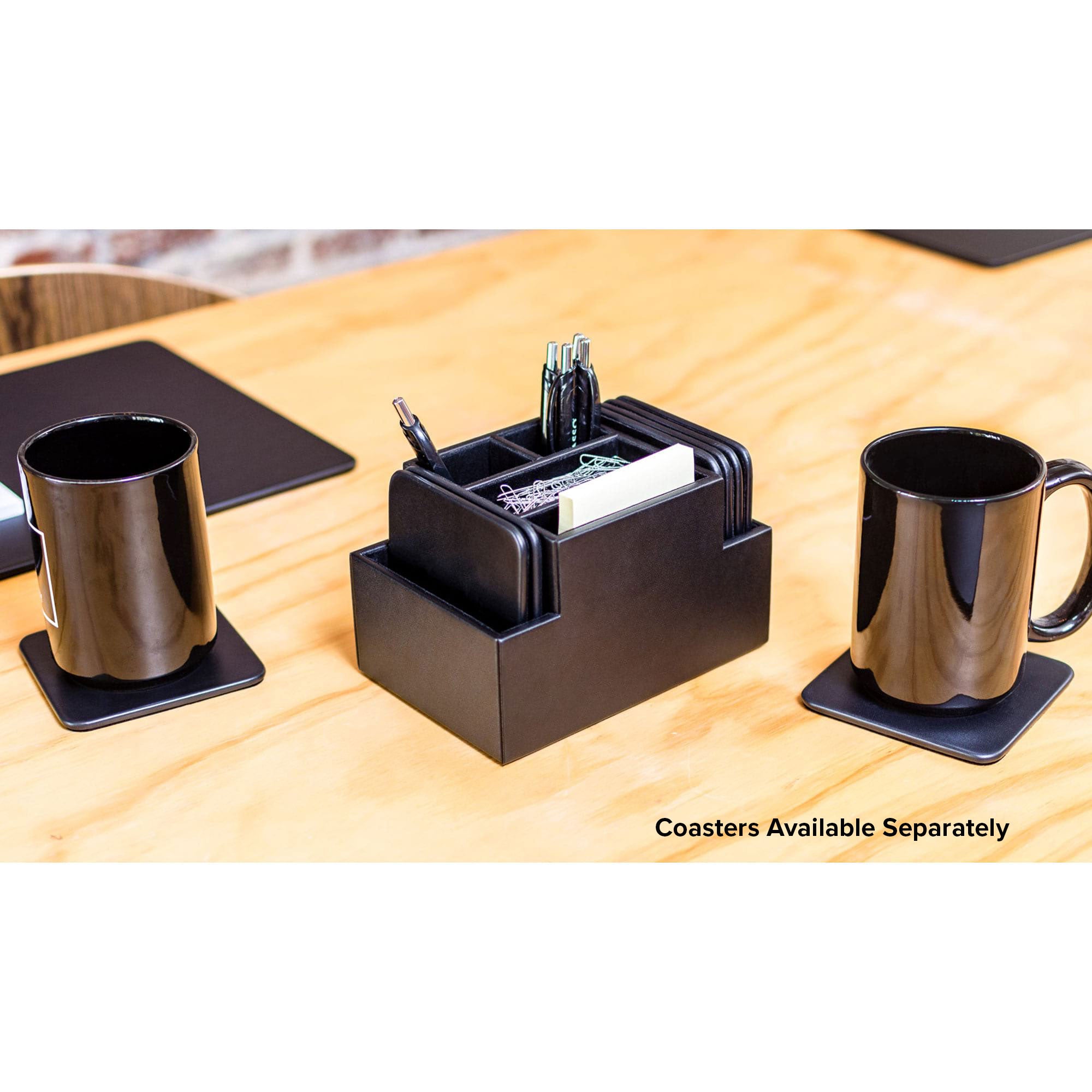 Classic Black Leather Multi-Purpose Desk Supply Organizer