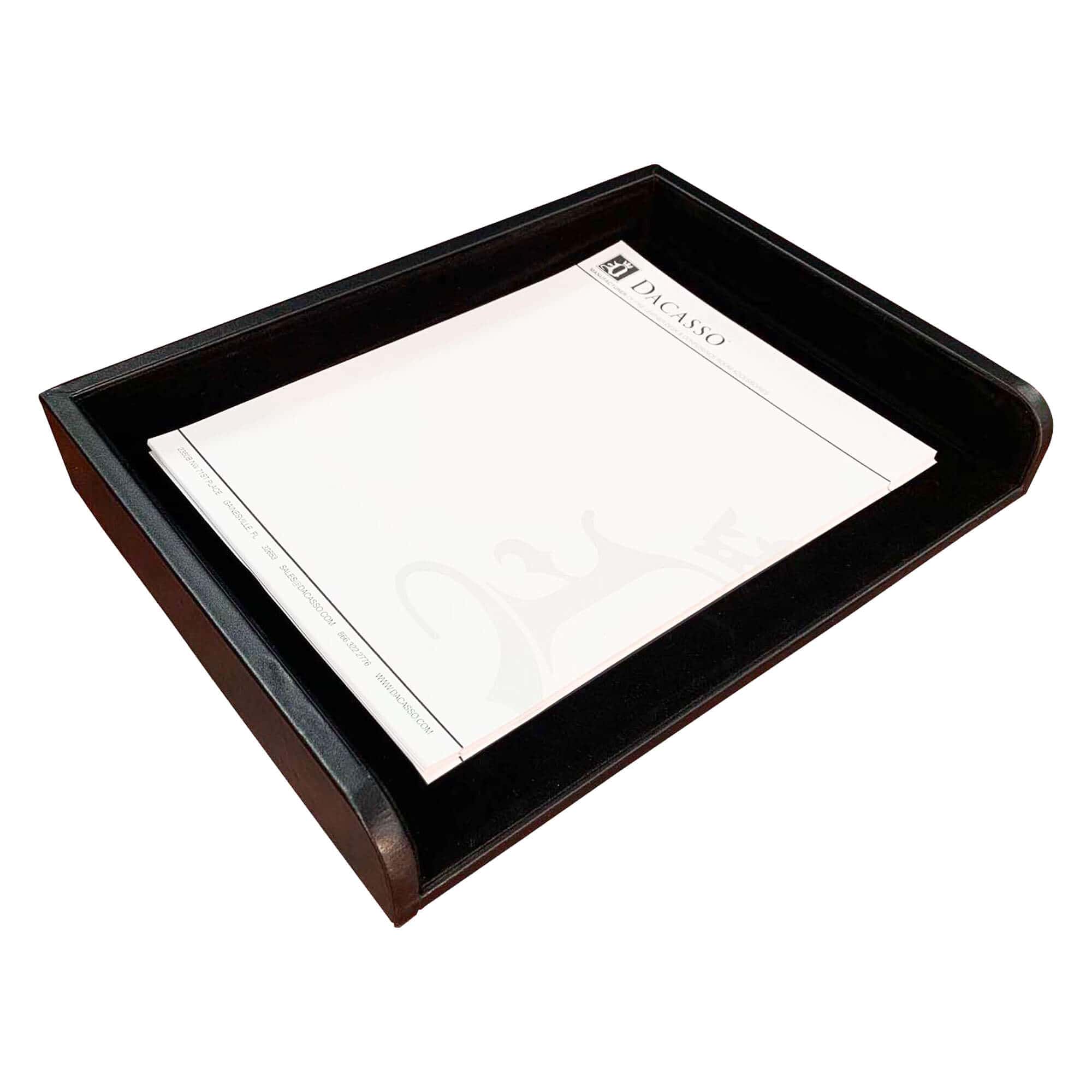 Classic Black Leather Letter Tray, Side Load