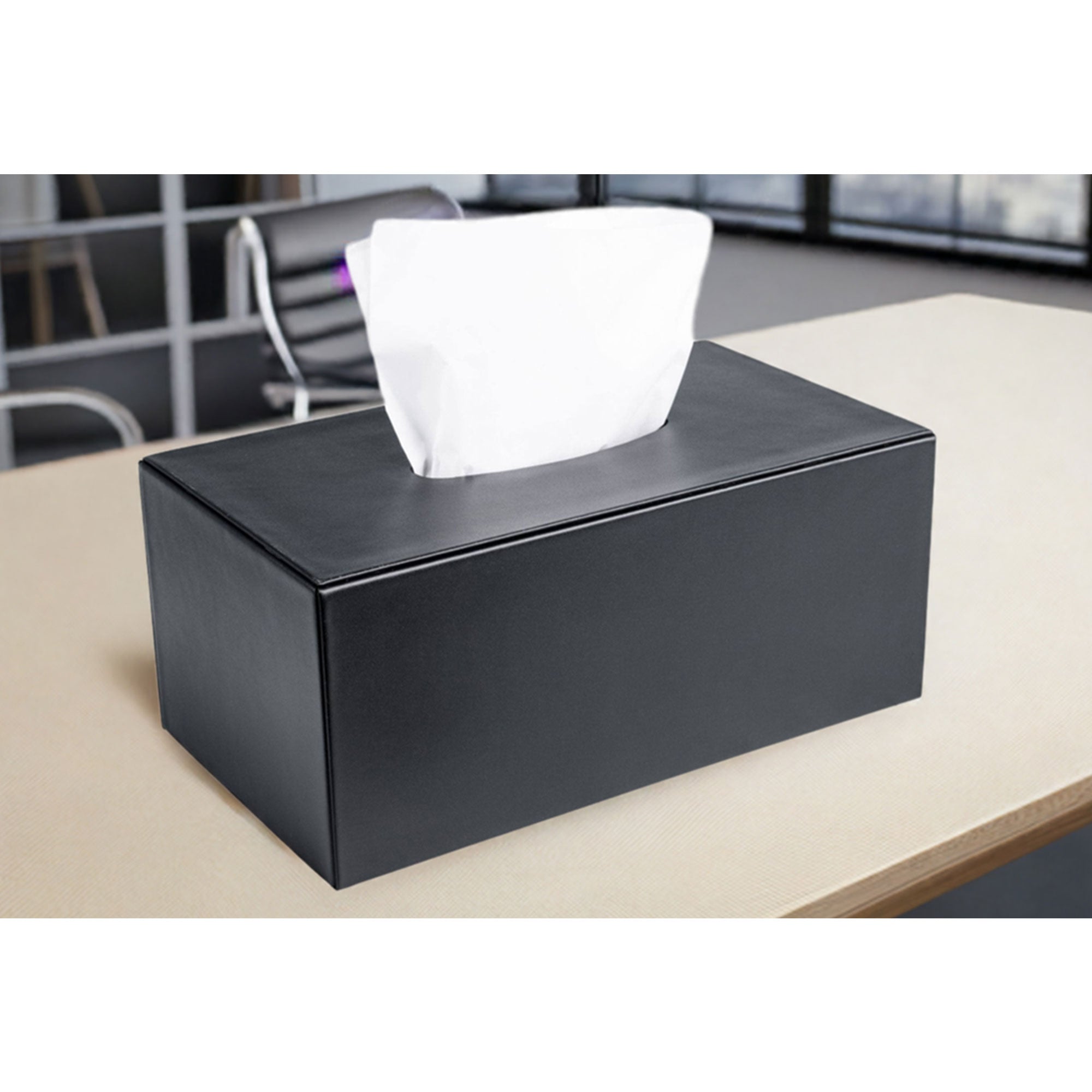 Classic Black Leather Rectangular Tissue Box Cover