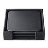 Black Leather 4 Square Coaster Set w/ Holder