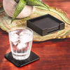 Black Leather 4 Square Coaster Set w/ Holder