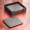 Black Leather 4 Square Coaster Set w/ Holder