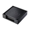 Black Leather 4 Square Coaster Set w/ Holder