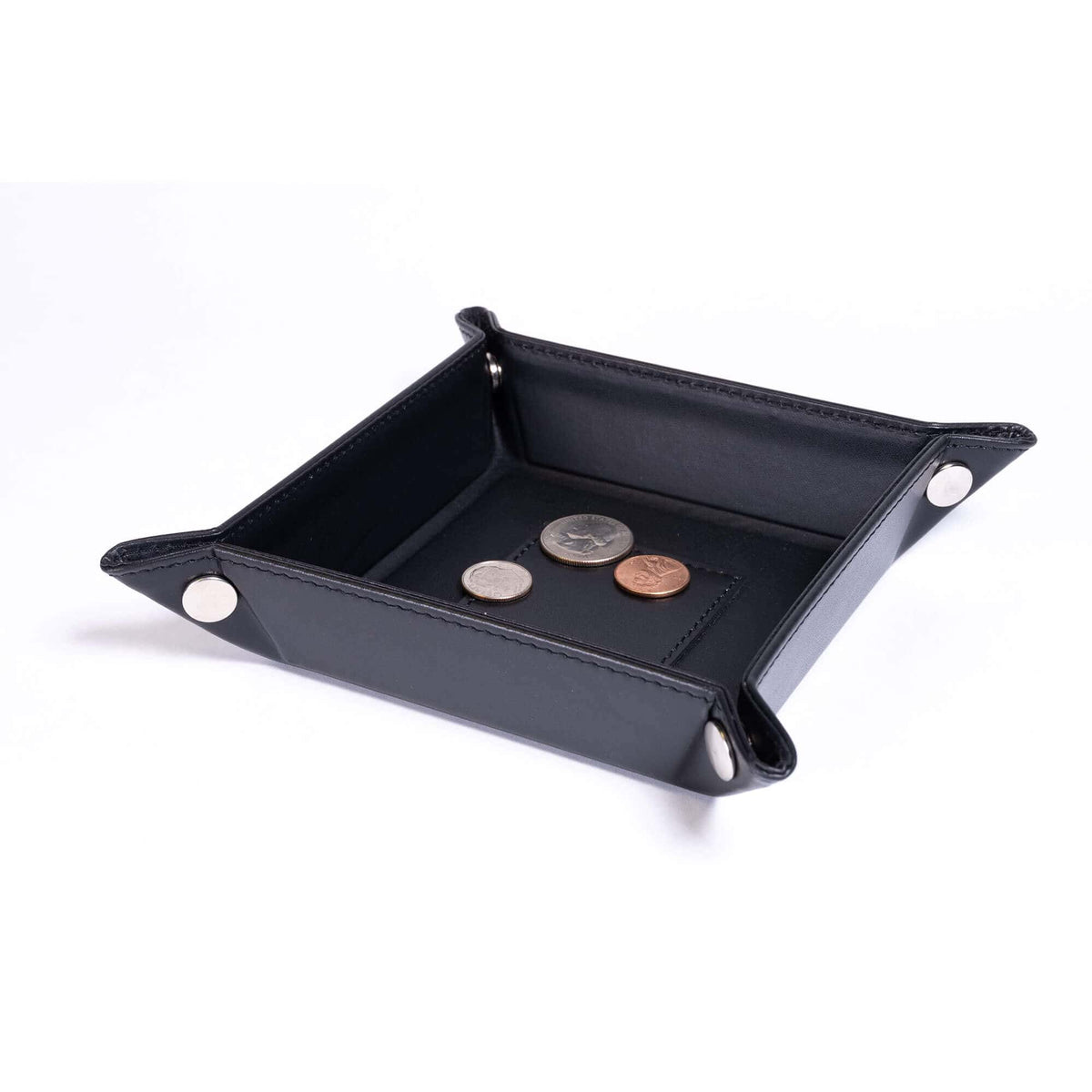 Black Leather Travel Change Valet Tray