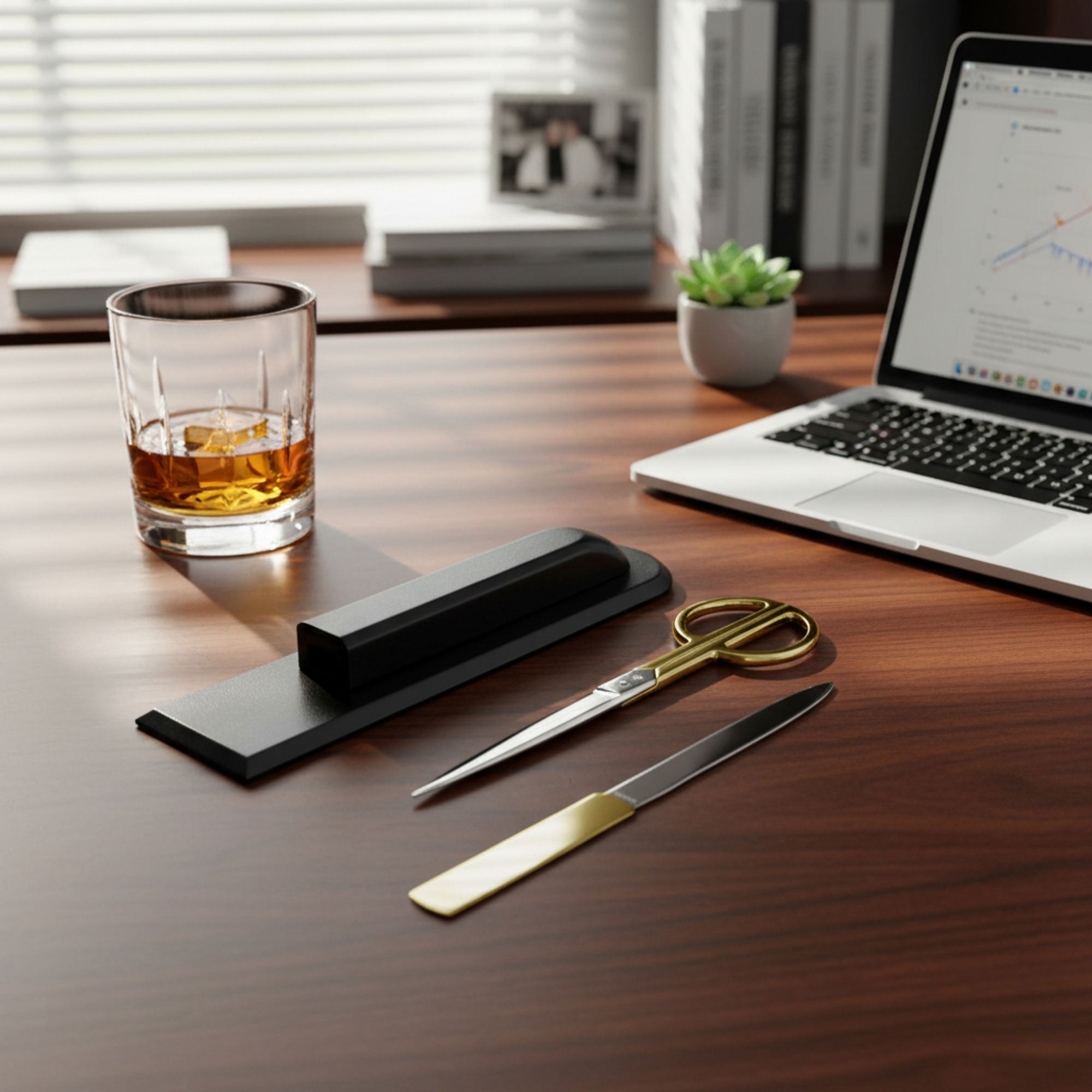 Classic Black Leather Library Set with Gold Hardware