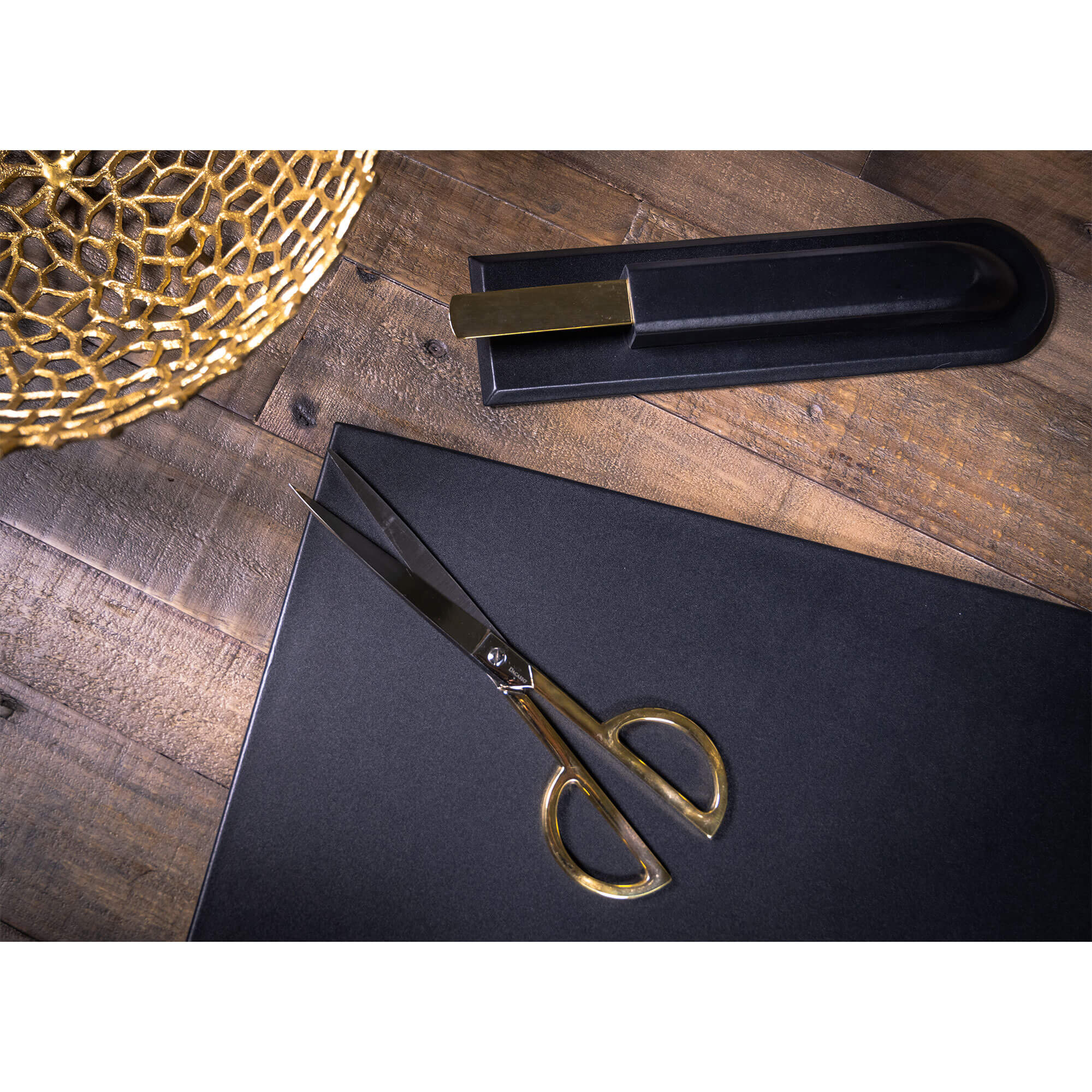 Classic Black Leather Library Set with Gold Hardware