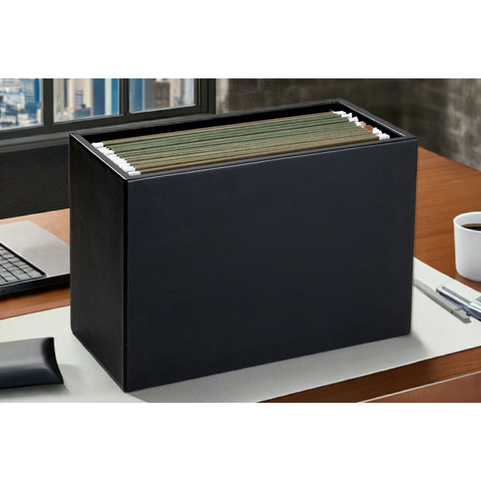 Classic Black Leather Hanging File Folder Box/Holder