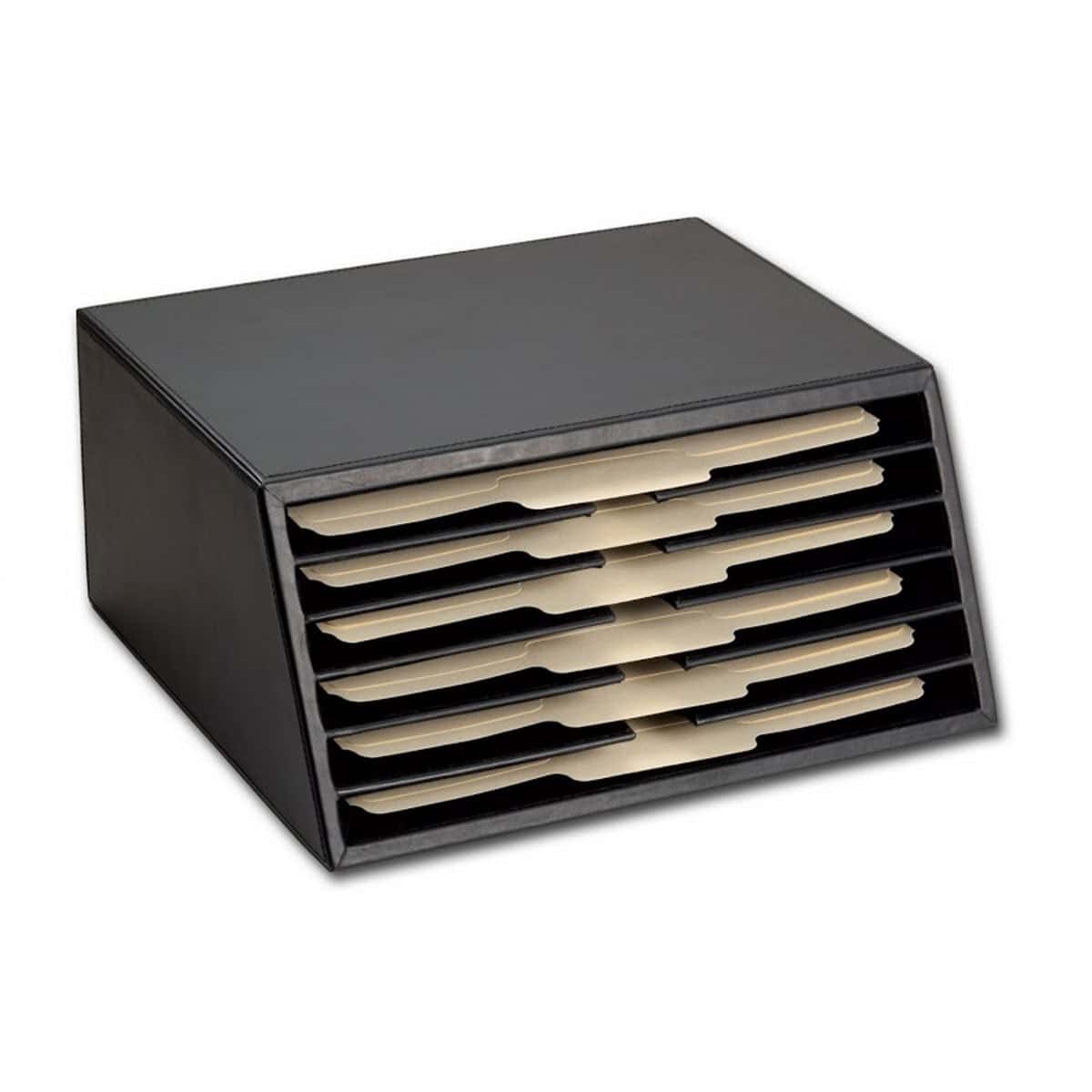 Classic Black Leather Vertical File Sorter/Holder
