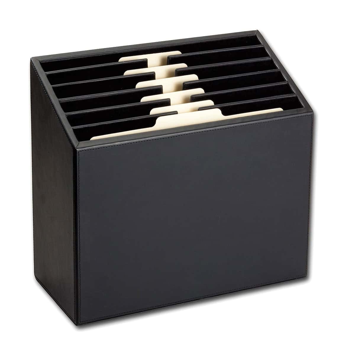 Classic Black Leather Vertical File Sorter/Holder