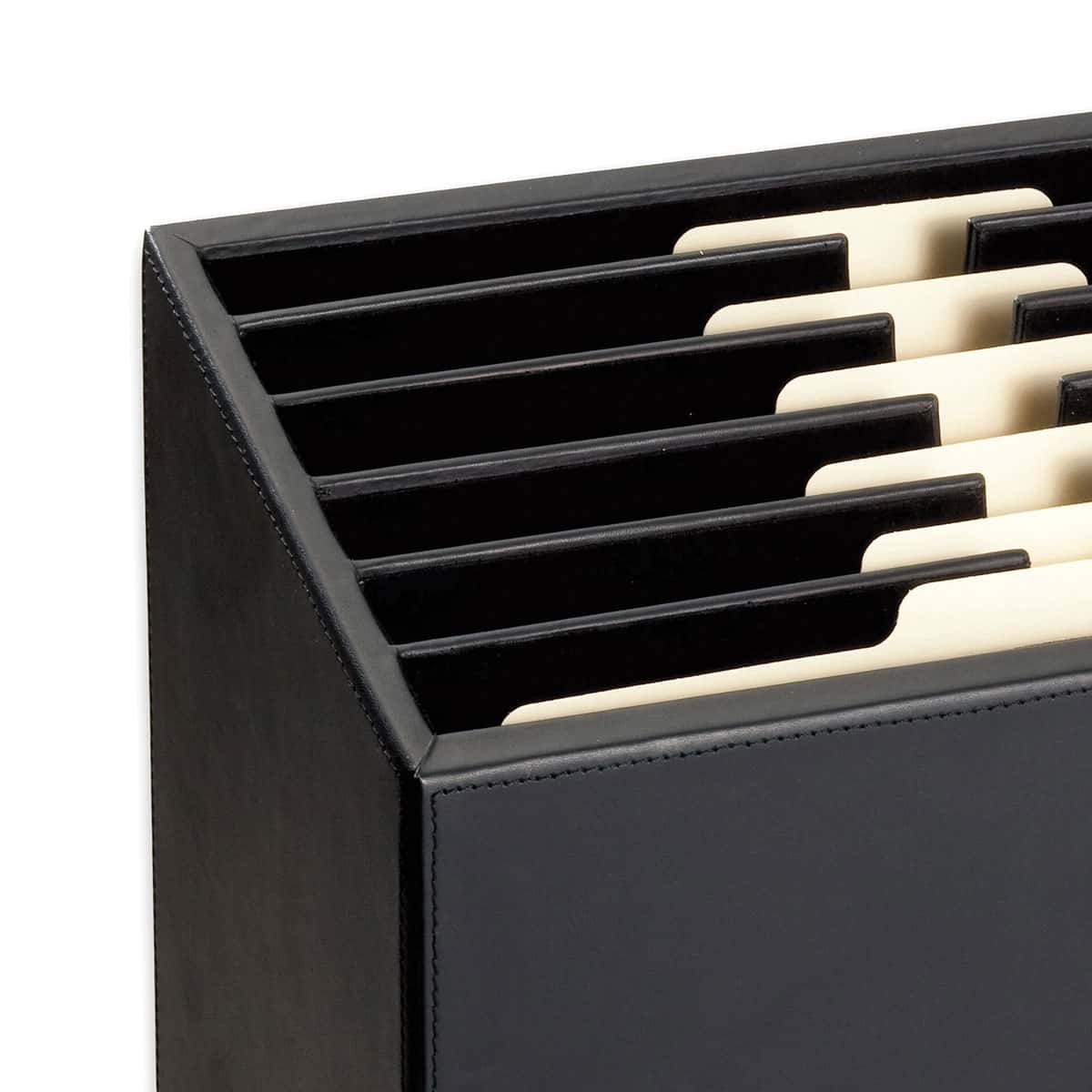 Classic Black Leather Vertical File Sorter/Holder