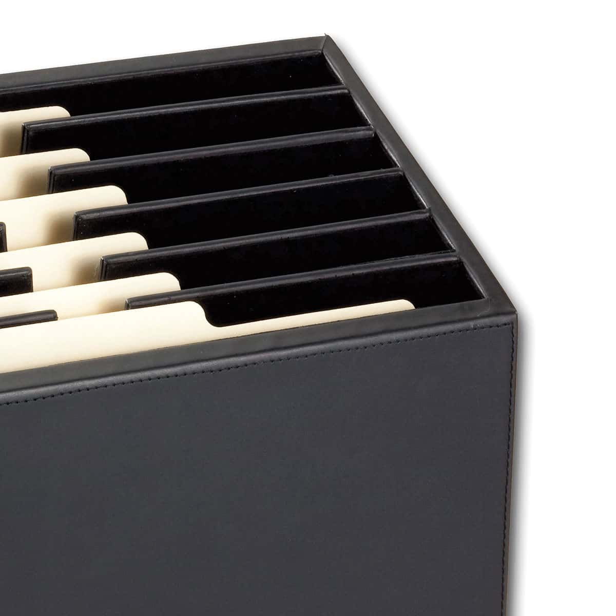 Classic Black Leather Vertical File Sorter/Holder