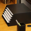 Classic Black Leather Vertical File Sorter/Holder