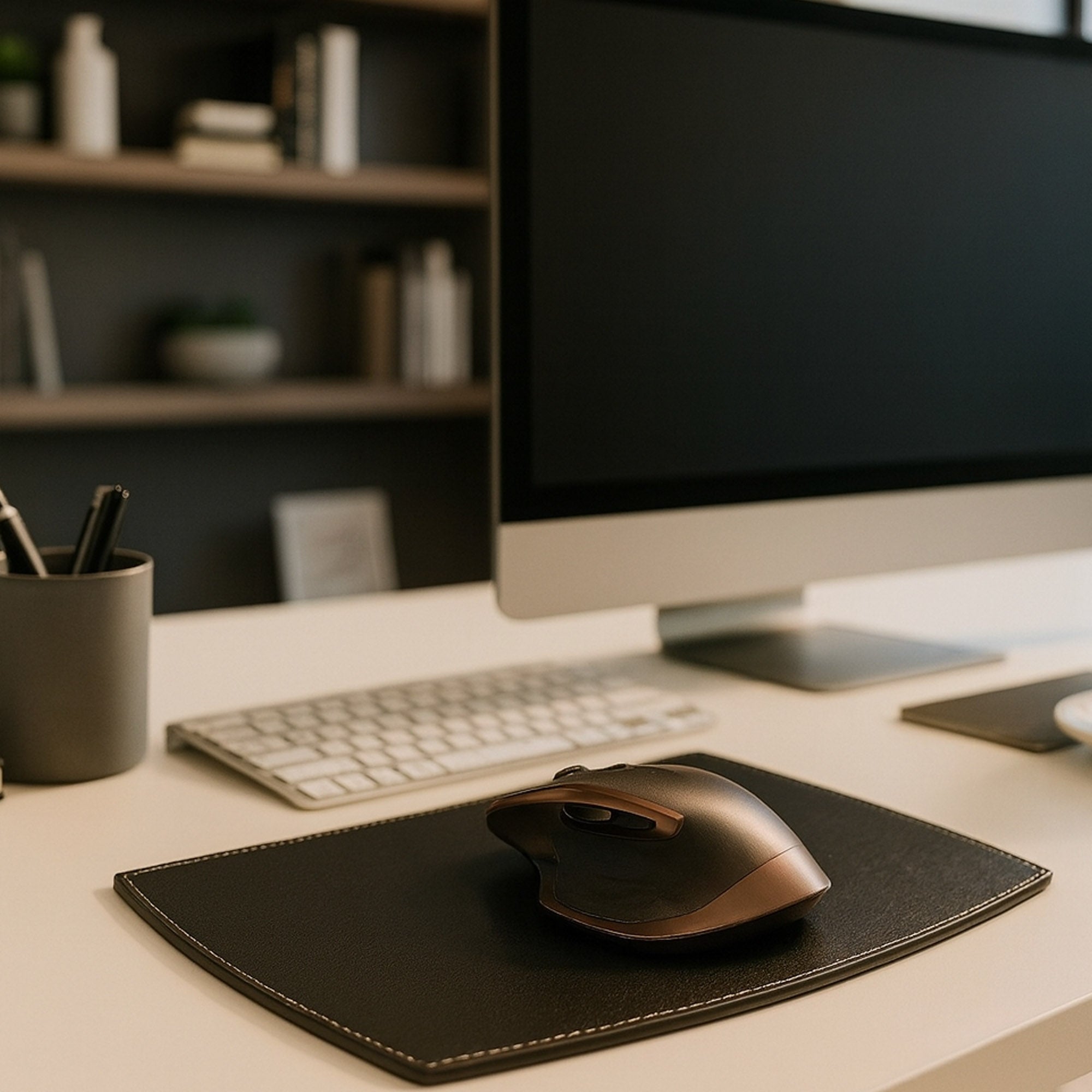 Rustic (Onyx) Black Leather Mouse Pad