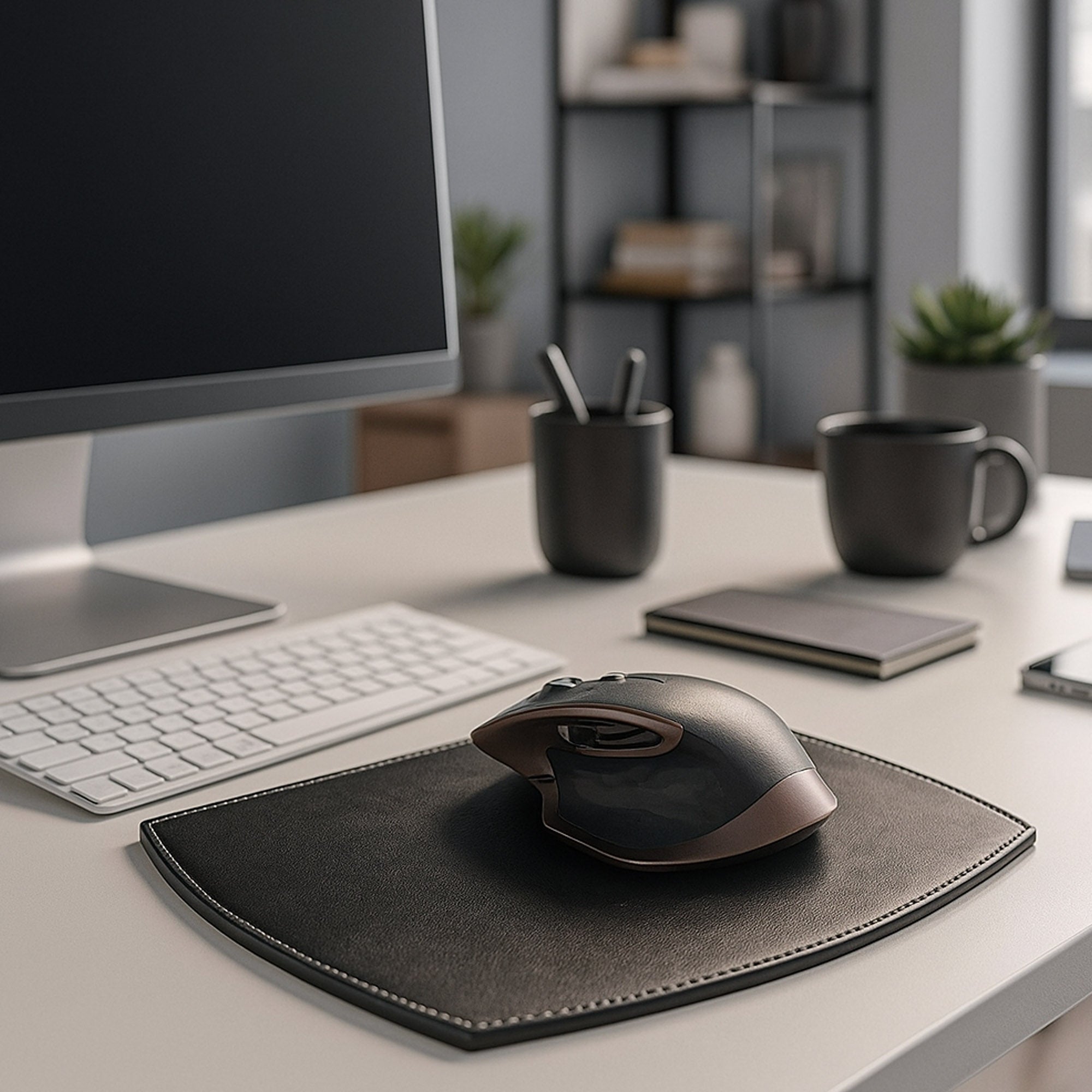 Rustic (Onyx) Black Leather Mouse Pad
